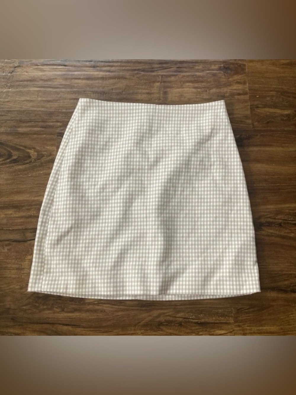 Amisu Cream and White Gingham Mini Skirt